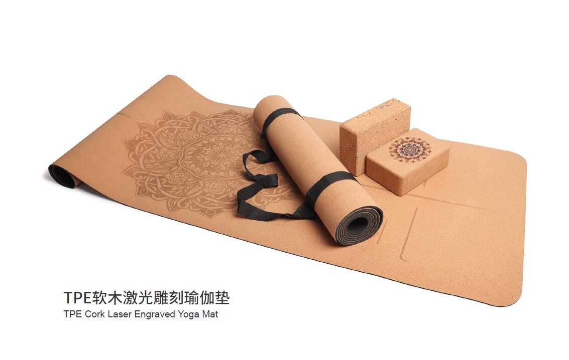 TPE Cork Laser Engraved Yoga Mat