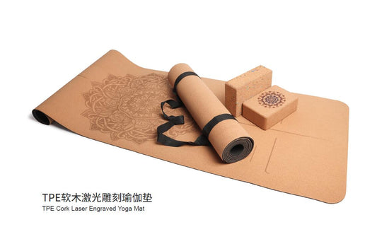 TPE Cork Laser Engraved Yoga Mat